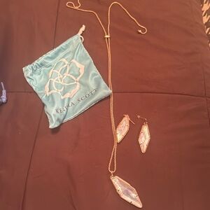 Kendra Scott Rose Gold necklace and Earrings- white adjustable necklace
